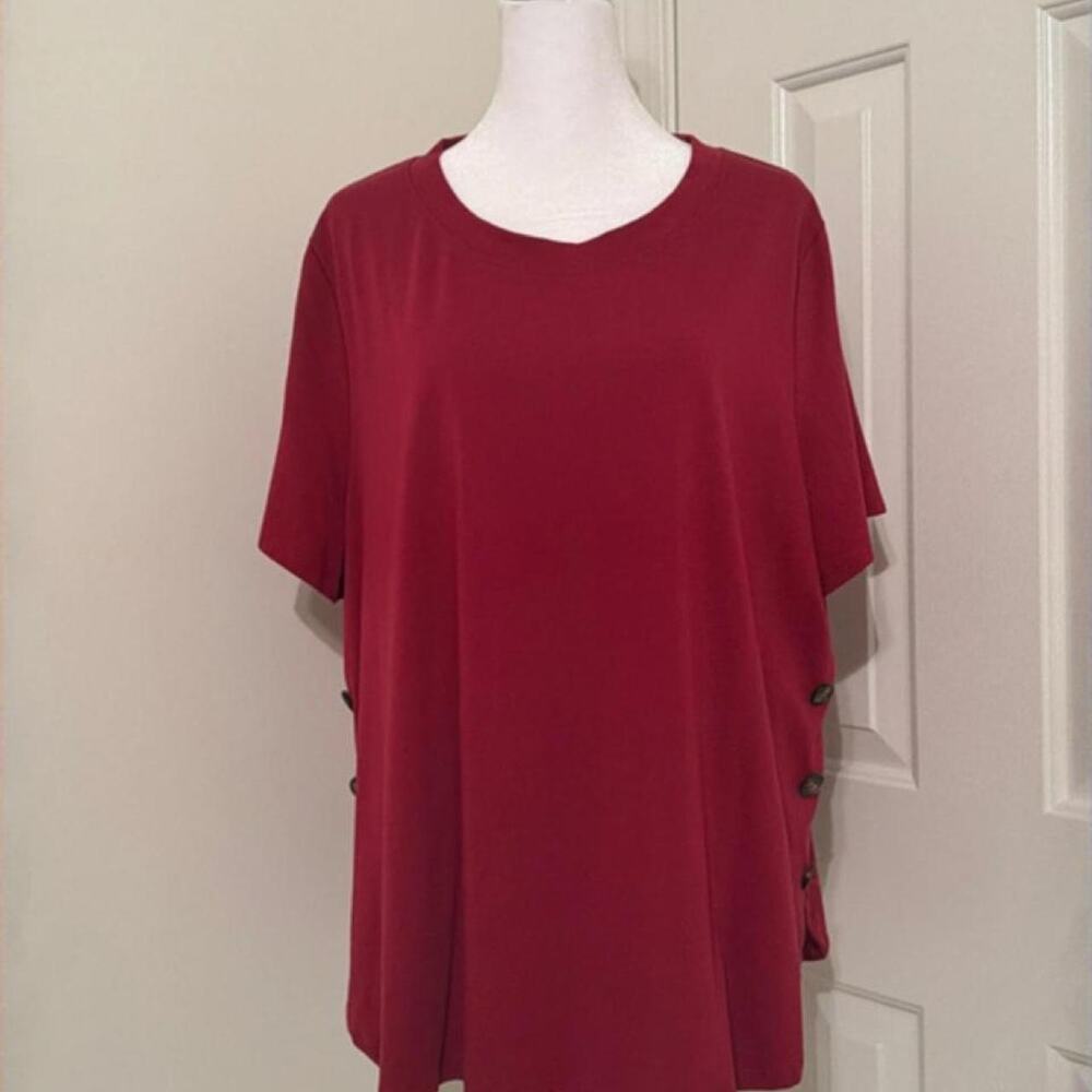 Red Short Sleeve with Side Button Accent